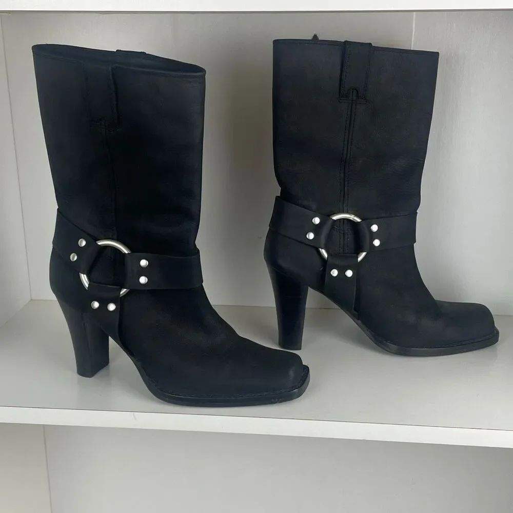 MICHAEL Michael Kors Heeled Moto Boot Black Leather 7